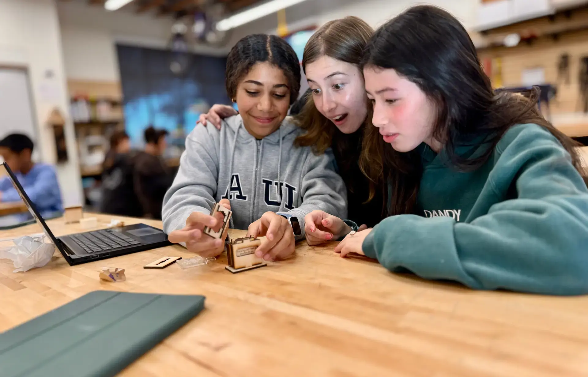 Girls working on project