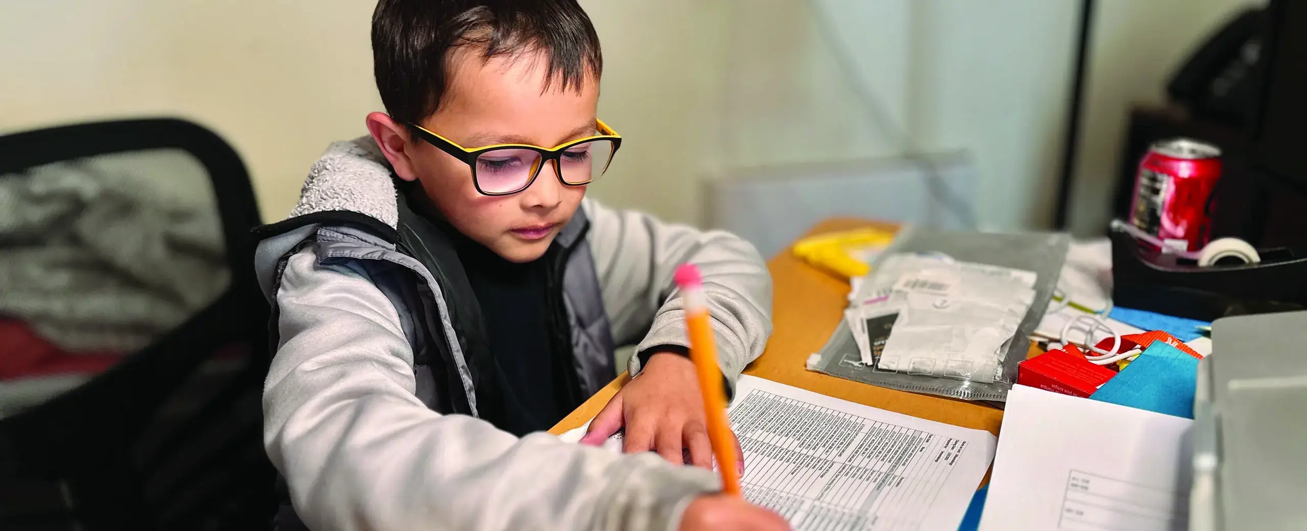 Student studing at desk