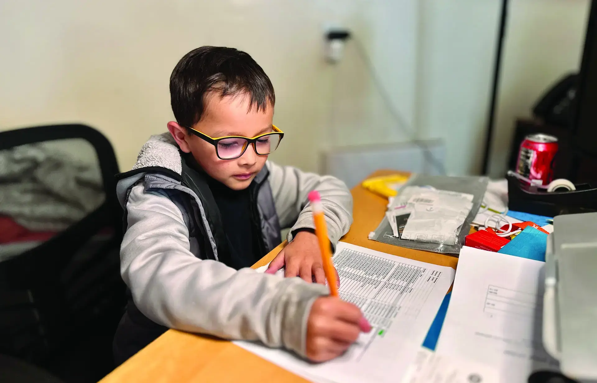 Boy studying at table